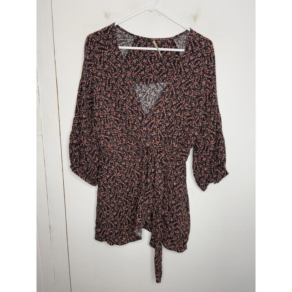 Free People Dress Womens Small Clara Floral Mini Tunic Faux Wrap Front Slit
